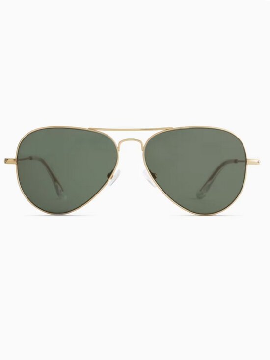 New! Quince Halston Polarized Stainless Steel Aviator Sunglasses Gold Green Lens